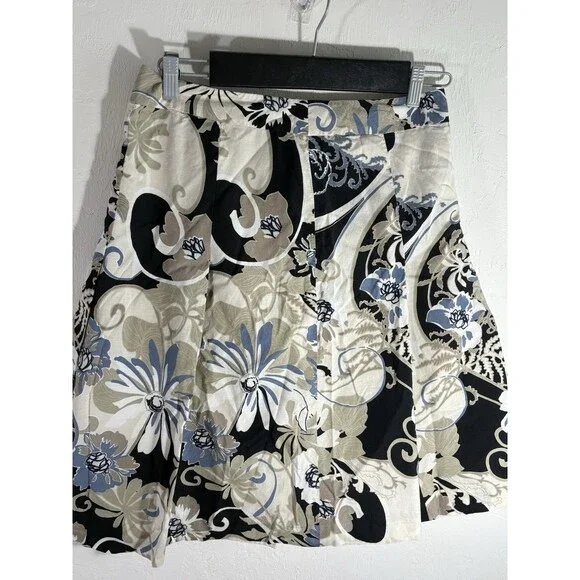 Ann Taylor Women’s Tan, Cream, Black Floral A-Line Zippered Skirt Size 6 Midi - Picture 1 of 10